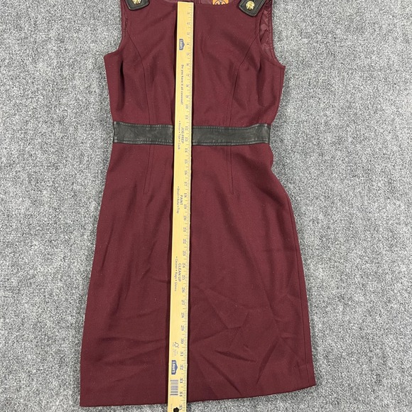 Tory Burch Dress Womens 4 Red Black Sheath Knee Length Leather Trim Military - Picture 5 of 7